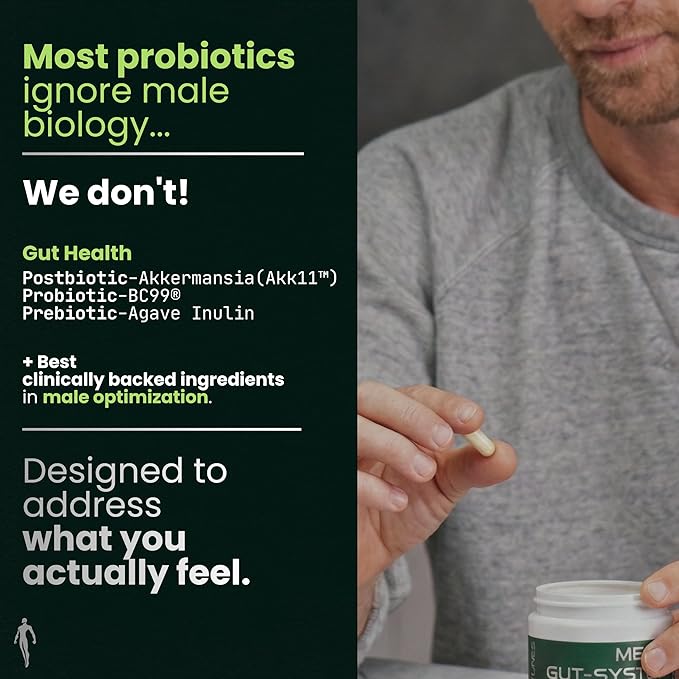 Simple Creatures Akkermansia GLP-1 Men's Probiotic – 5-in-1: Debloat · Appetite Control · Gut Barrier · Male Drive · Energy | Probiotic Prebiotic Postbiotic | Boron &amp Tongkat Ali AKK11™ | 60 Caps