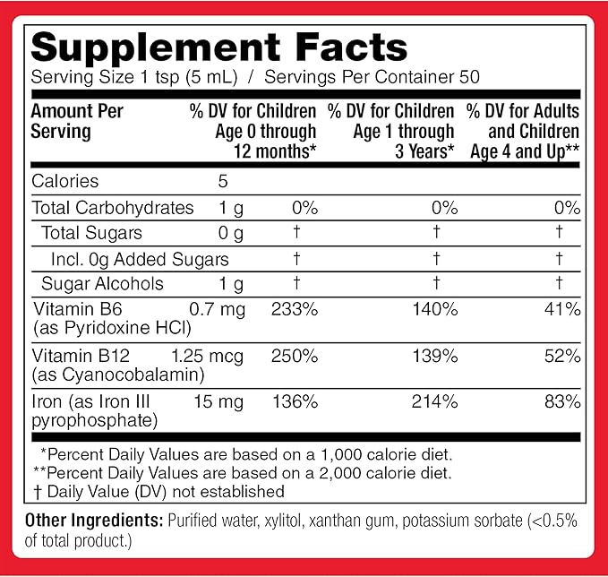 BioFe+ Iron Liquid for The Family No Sugar 8.45 Fl. Oz. 15mg Elemental Iron Non-Constipating Sweet Blast