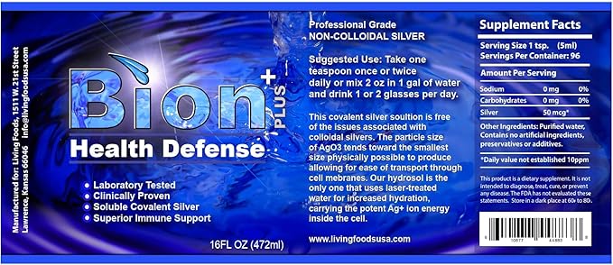 Bion SS Health Defense Silver Hydrosol Saturated with Ozone Liquid 16 Fl Oz