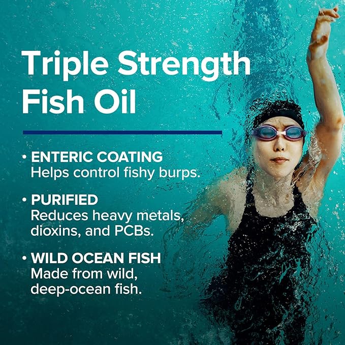 GNC Triple Strength Fish Oil Omega 3 Supplement 1000mg EPA and DHA Supports Heart Brain Skin Eye and Joint Health 210 Softgels