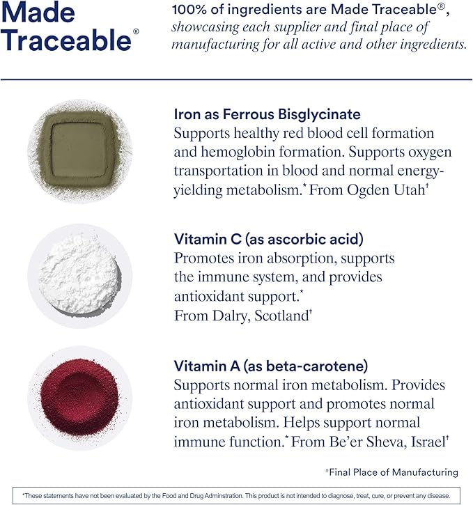 Ritual Iron Bisglycinate Supplement - 60mg - Gentle Support for Women with Low Iron Levels &amp Blood Boosting** - 48-Hour Dosing Routine - Plus Vitamin A C - Vegan - Citrus - 15 Capsules - 15 Servi