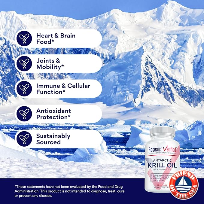 Research Verified Antarctic Krill Oil 2000mg - Support Heart Function Boost Cognition - MSC Certified Sustainably Sourced - 180 Softgels - 3 Month Supply - Made in the USA