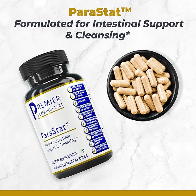 Premier Research Labs ParaStat - Intestinal Cleanse Natural Gut Cleanse for Women &amp Men Support for Colon Detox Bloating Digestion &amp Constipation - 90 Capsules (30 Day Supply)