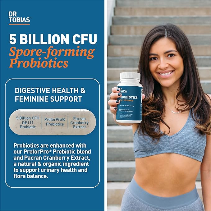 Dr. Tobias Probiotics for Women with Prebiotics &amp Cranberry Extract for Urinary Tract Health for Women | Supports Digestive &amp Immune Health - 5 Billion CFUs (60 Capsules 30 Servings)