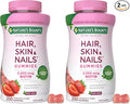 Nature's Bounty Optimal Solutions Hair Skin and Nails Pectin Gummies 2500 mcg Biotin Per Serving No Stick Gummy Vegetarian Formula Strawberry Flavor 200 Count 100 Total Servings (Pack of 2)