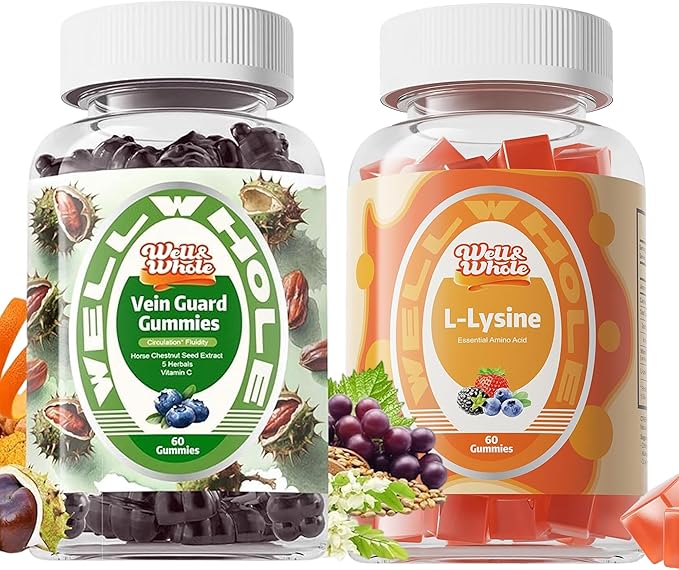 Well&ampWhole L-Lysine Gummies 1000mg - L-Lysine Supplements for Kids and Adults Horse Chestnut Extract Circulation Supplements for Legs Vein* Support Gummies