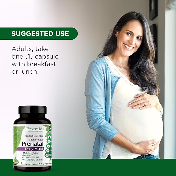 Emerald Labs Prenatal 1-Daily Multi - Prenatal Multivitamin with Methylated Folate Iron Whole-Food Blend &amp More - Soy-Free Gluten-Free - 30 Vegetable Capsules