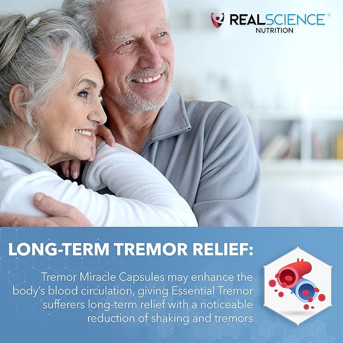 Real Science Tremor Miracle Capsules – Tremor Relief Supplement and Hand Tremor Aids for Adults – with TremorStop Blend GABA and Vitamins for Neurotransmission Support – Made in USA 60 Caps