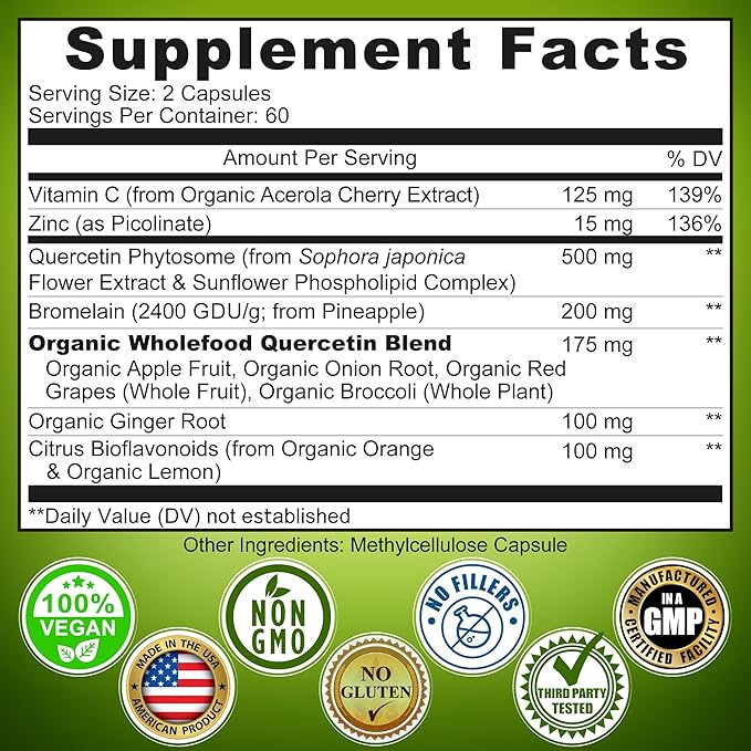 Immune &amp Cellular Support Bundle – Liposomal Glutathione 500mg with Whole Foods &amp Quercetin with Bromelain Vitamin C and Zinc Whole Food Complex – Vegan Non-GMO Clean Daily Wellness Suppor