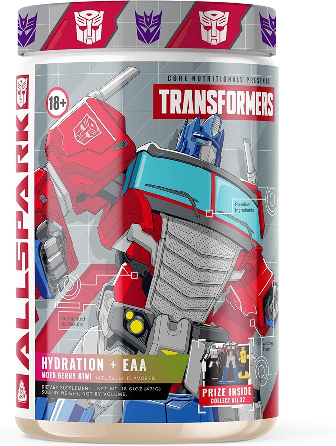 Core Nutritionals Transformers Allspark Hydration + EAA | Full Electrolyte Blend for Recovery | Free Prize Inside - Optimus Prime | 30 Servings (Mixed Berry Kiwi)
