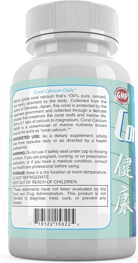 Daily Health - Pure Okinawa Coral Calcium - Marine-Grade Supplement with 72 Trace Minerals - 1475mg 270 Vegetable Capsules (3 Month Supply)