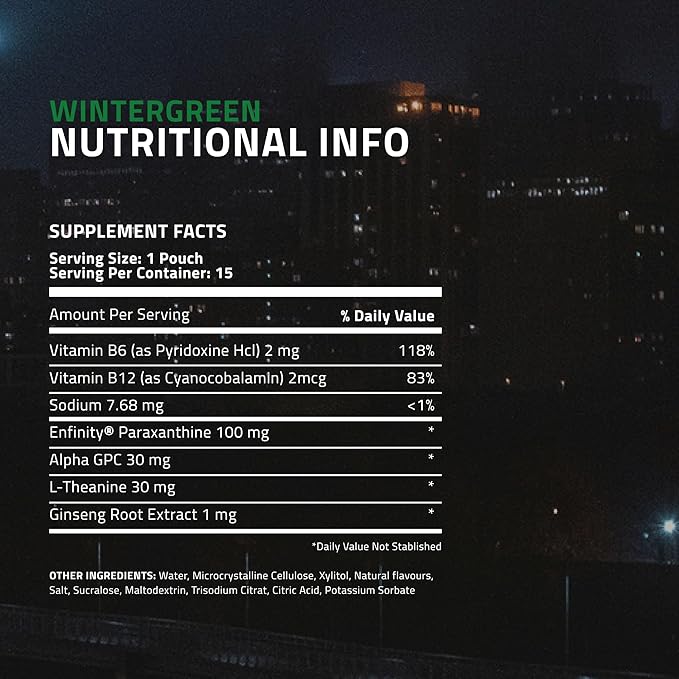 Ultra Focus Nootropic Pouches (Wintergreen 3 Cans) Nicotine-Free Caffeine-Free Enfinity Paraxanthine Vitamin B6 + B12 L-Theanine Alpha-GPC Ginseng Plant-Based Energy Pouches