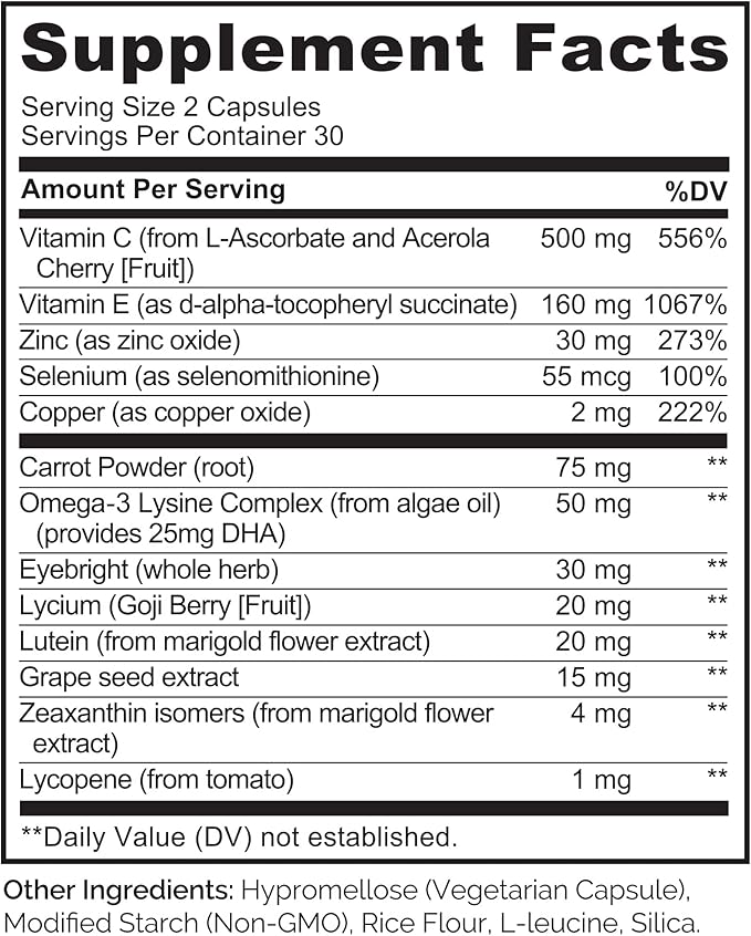 NATURELO Eye Vitamins - AREDS 2 Formula Nutrients with Lutein Zeaxanthin Vitamin C E Zinc Plus DHA - Supplement for Dry Eyes Healthy Vision Eye Support - 60 Vegan Capsules (Pack of 2)