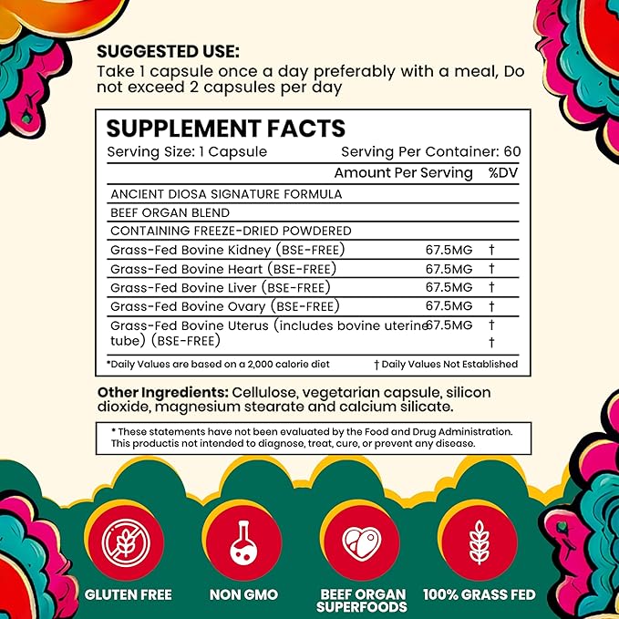 Grass Fed Beef Liver Capsules - Female-Focused Organ Supplement with Liver Heart Ovary &amp Uterus - Supports Hormone Balance &amp Vitality Whole Body Wellness - 60 Capsules