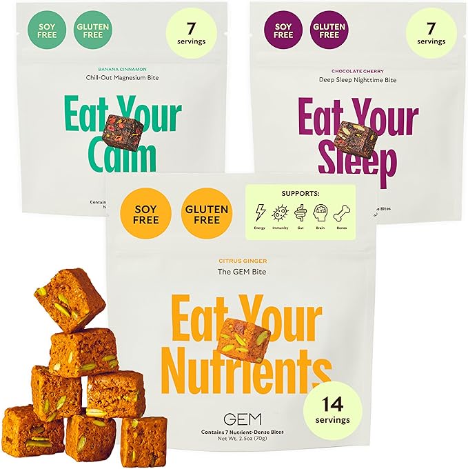 GEM Bite Complete Routine Variety Pack with Daily Multivitamin (14 Bites) Chill-Out Calm (7 Chews) &amp Deep Sleep Aid (7 Chews) | Supports Gut Skin Brain Bone Sleep Immunity