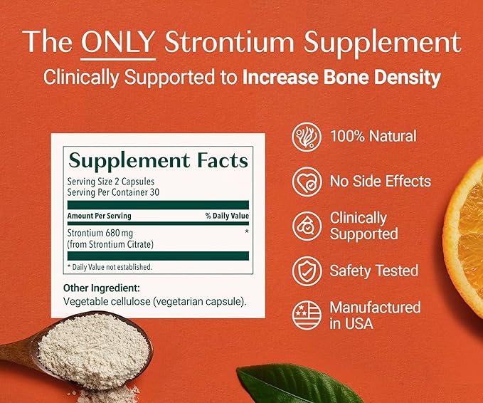 AlgaeCal - Strontium Boost Natural Strontium Supplement for Bone Density Increase Strontium Citrate 680 mg Easy to Swallow for Bone Health &amp Bone Strength Gluten-Free - Veggie Caps 3 Month Su