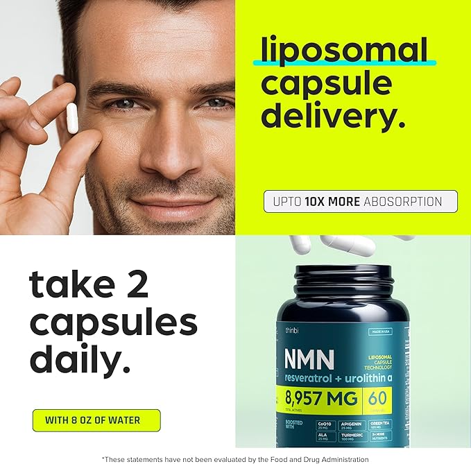 NMN Supplement 8957mg with Real NAD+ Not Just a Booster | Urolithin A Resveratrol CoQ10 Alpha Lipoic Acid Green Tea Extract | Cellular Longevity &amp Energy Support for Men &amp Women