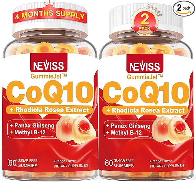 Ultra Absorption CoQ10 Gummies 200mg/400mg w/ Methyl B12 1000mcg B6 Rhodiola Rosea &amp Panax Ginseng Sugar Free CoQ10 Supplement for Energy Boost Hear-t Health Antioxidant &amp Brain Support