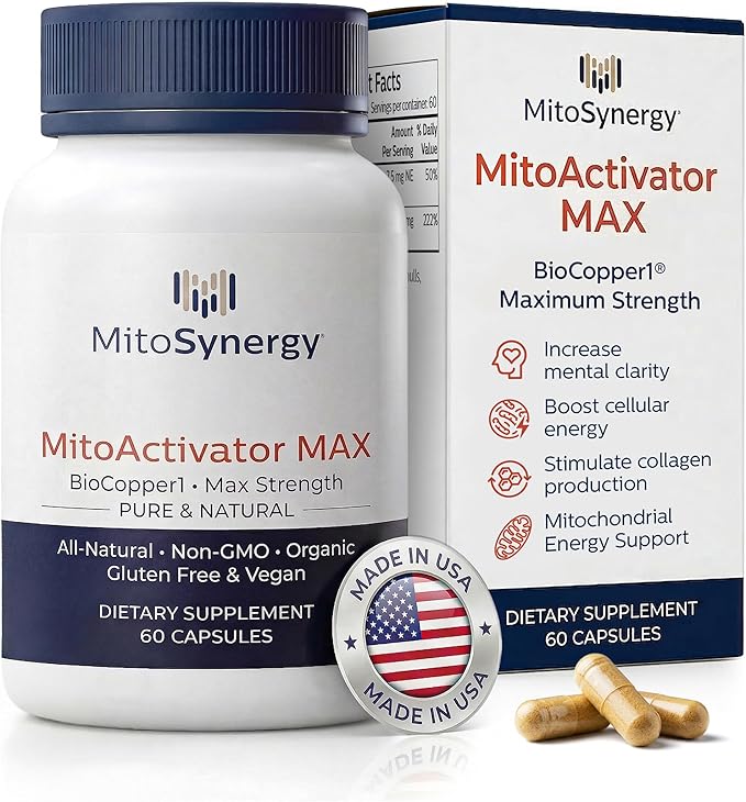 MitoActivator MAX - BioCopper1 Cu1 (Cunermuspir) 2.0mg Maximum Strength Bioavailable Copper - Mitochondrial NAD+ ATP Booster Anti-Aging Anti-Graying Tick Immune Support - 60ct