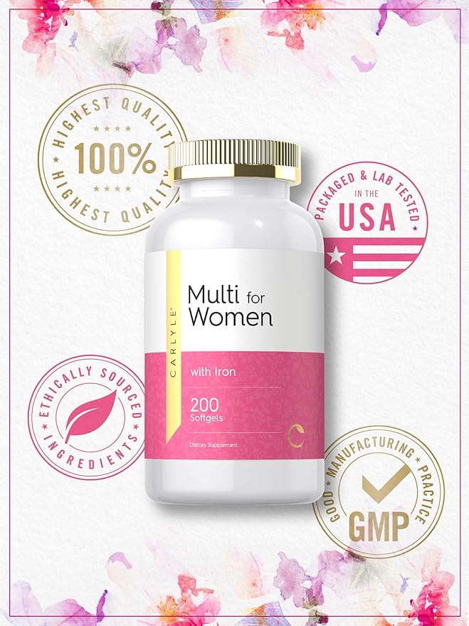 Carlyle Multivitamin for Women | 200 Softgels | Support Supplement with Iron | Essential Vitamins Minerals and Omegas | Non-GMO &amp Gluten Free Formula