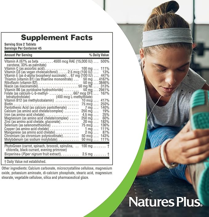 NaturesPlus Source of Life Power Teen - 90 Vegetarian Tablets - Teen Multivitamin with Minerals &amp Whole Foods for Mental Focus Energy Booster - Gluten-Free - 45 Servings