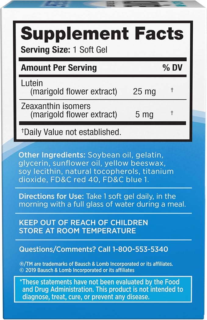Bausch + Lomb Ocuvite Blue Light Lutein 25mg Lutein &amp Zeaxanthin Supplement 30 Softgels (Pack of 3)