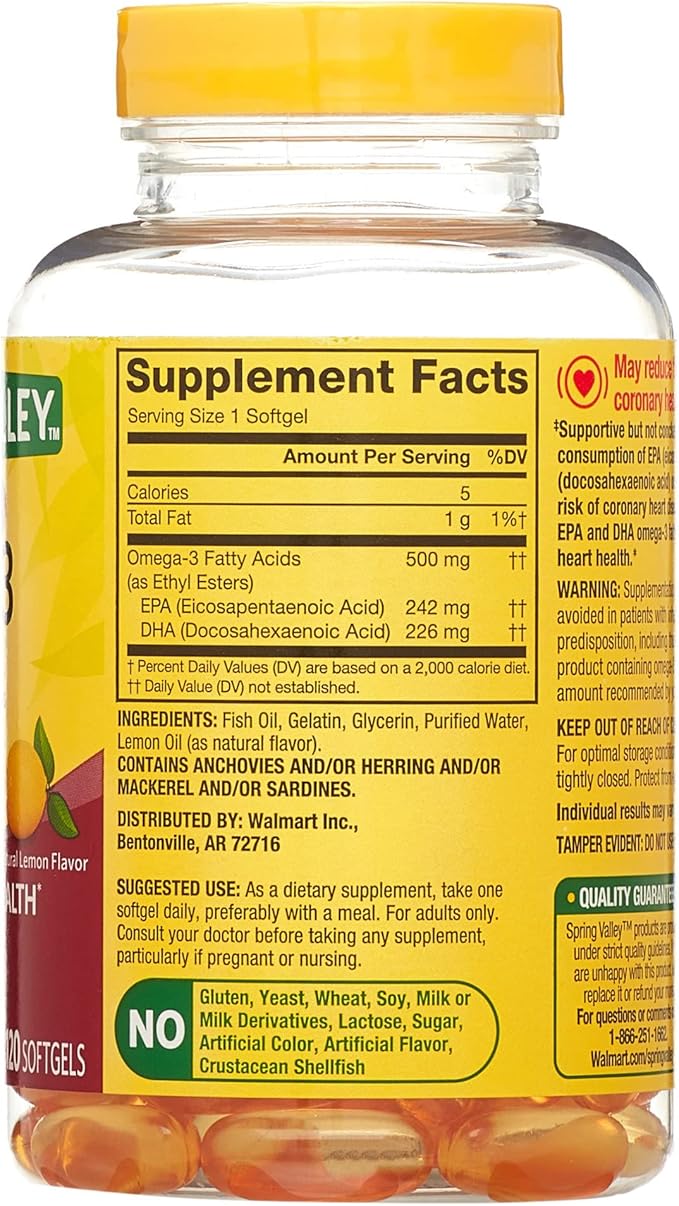 Spring Valley Omega-3 from Fish Oil 500 mg 120 Count SoftGels General &amp Heart Health Dietary Supplement Bundle with Luall's 45 Diabetes Decoded