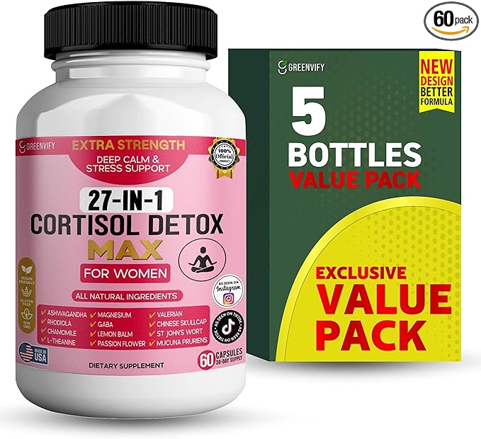 27-in-1 Cortisol Detox Max for Women Extra Strength Deep Calm &amp Stress Support 60 Capsules 30-Day Supply (5)