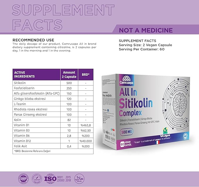 All in Citicoline Complex – Vegan Capsules with Citicoline Phosphatidylserine Ginkgo Biloba Rhodiola &amp Panax Ginseng – Supports Memory Focus &amp Mental Energy – 60 Vegan Capsules