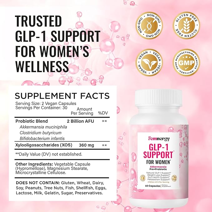 GLP-1 Support Weight Loss Probiotic Supplement for Women - Natural Appetite Suppressant Metabolism &amp Gut Health - GLP1 Support to Activate Daily Hunger Control &amp Fat Burn Support