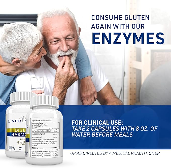 Digest Harmony Maximum Strength Digestive Enzymes Gluten Sensitivity Lipase Protease Cellulase Aloe Vera for Gallbladder Bloating Relief and Digestive Discomfort – 60 Capsules