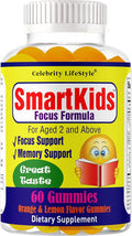 Smart Kids Focus Gummies with Omega 3 6 9 DHA Brain Support Teen Vitamin Kids Focus and Attention Supplements Vegetarian Memory Supplement for Brain Orange Flavor 60 Gummies