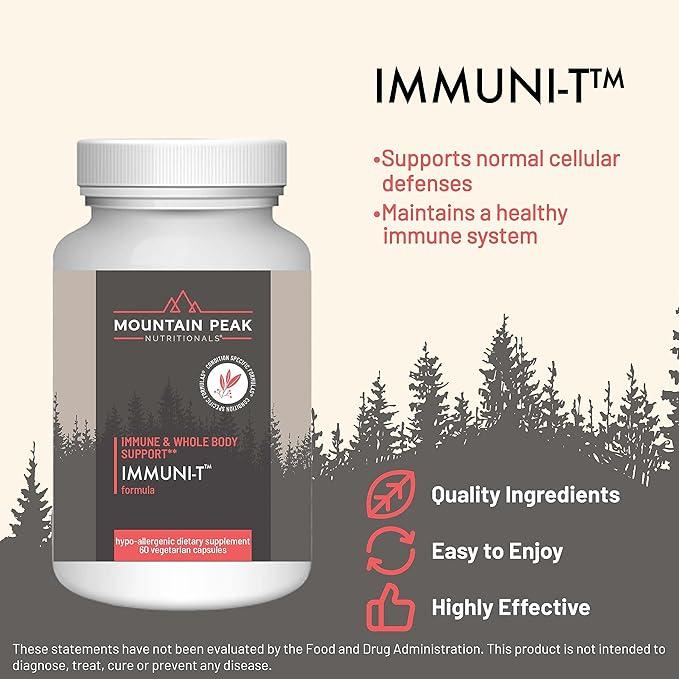 Mountain Peak Nutritionals Immuni-T Advanced Immune Support Supplement - 4-in-1 Formula with Vitamin C A Zinc &amp Mushroom Blend - Daily Wellness &amp Seasonal Defense (60 Vegetarian Capsules)