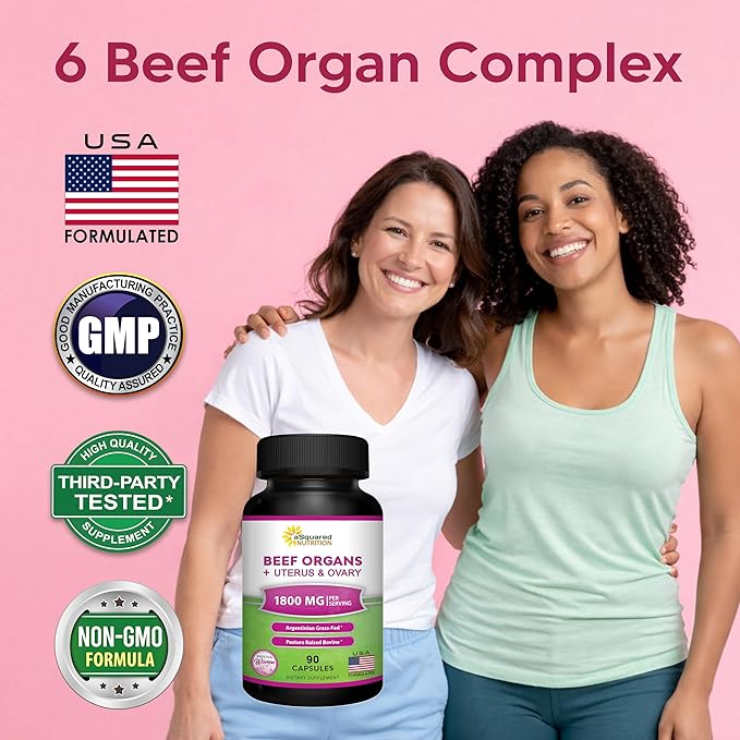 aSquared Nutrition Beef Organ Supplement for Women - Grass Fed Liver Capsules - Ovary Uterus Kidney &amp Heart - Female Superfood - Women's Complex Pills for Energy &amp Health