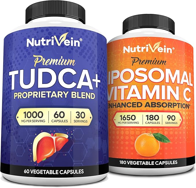 Nutrivein Premium TUDCA Supplement &amp Vitamin C Capsules Bundle: High-Absorption TUDCA+ &amp Liposomal Vitamin C Supplement Pair for Whole-Body Wellness Detox &amp Vitality