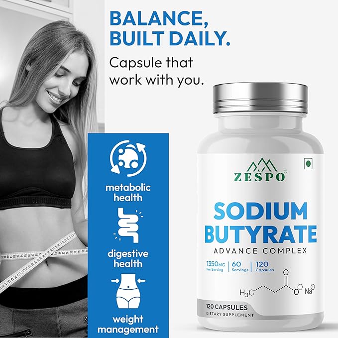 Sodium Butyrate 1000 mg (1350 mg Advanced Complex) – Micro-Encapsulated Butyrate with Tributyrin Calcium BHB &amp Baobab 120 Vegan Capsules (60 Servings)