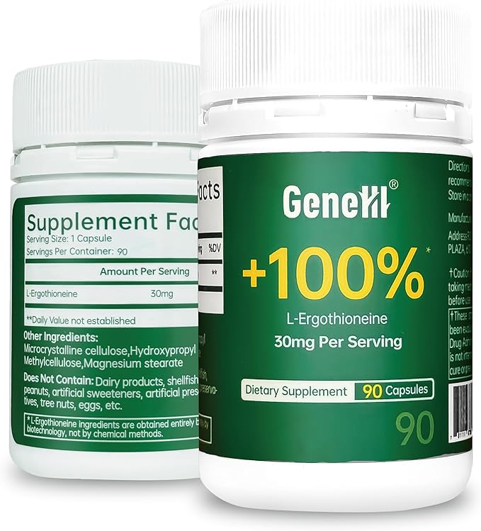 L-Ergothioneine Supplement 30mg - Fermentation-Based 99.99% Purity Antioxidant - Clinically Studied to Support Longevity Restful Sleep &amp Healthy Aging - Vegan &amp Non-GMO - 90 Capsules