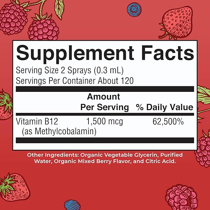 MARYRUTH'S Organic Methyl B12 Spray | 1500 mcg B12 Per Serving | Methylcobalamin | Energy Metabolism | Cognitive Function | Neuro Health | Vegan | Gluten Free | Sugar Free | 1 Fl Oz