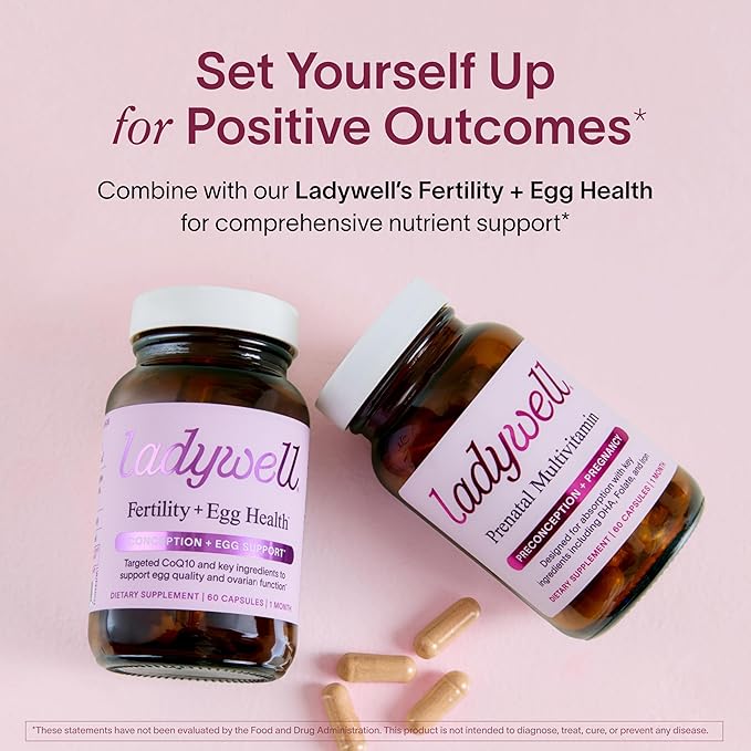Ladywell Prenatal Multivitamin | Conception Pregnancy &amp Postpartum | Key Ingredients Including DHA Folate &amp Iron | Expertly-Formulated &amp Tested | Designed for Absorption with Nausea Supp