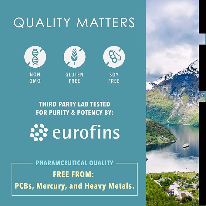 Norway Pure Omega-3 Fish Oil Softgels 2400mg (90ct) - 4X Concentrated EPA &amp DHA Triple Distilled Burpless Wild Caught Skin &amp Hair Joints Heart Health
