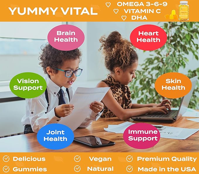 RUWAA NUTRITION Kids Nootropic Digestive Gummies with Organic Probiotics Prebiotic and Plant Based Omega 369 DHA