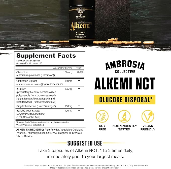 Alkemi NCT® - Support Agent with Berberine ProCynCi® Cinnamon Extract Chromium Picolinate InSea2® and GlucoVantage