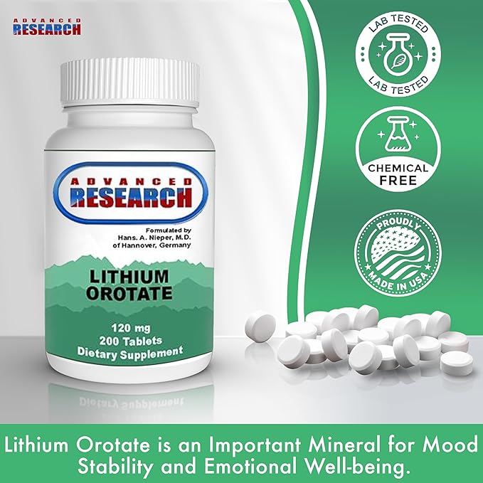 Dr. Hans Nieper Lithium Orotate 5mg 200 Count Lab Tested Non-GMO Gluten Free Vegan Friendly Supports Brain Health