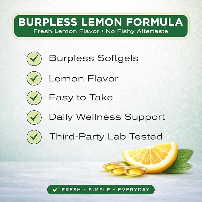 Omega 3 Fish Oil Supplements – 4200 mg Fish Oil Per Serving – Lemon Flavor Burpless Formula – Wild-Caught Molecularly Distilled - Non-GMO Gluten-Free – 300 Softgels
