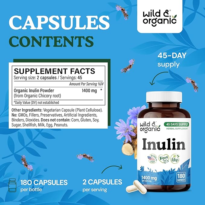 Wild &amp Organic Chicory Root 180 Capsules &amp Inulin 180 Capsules