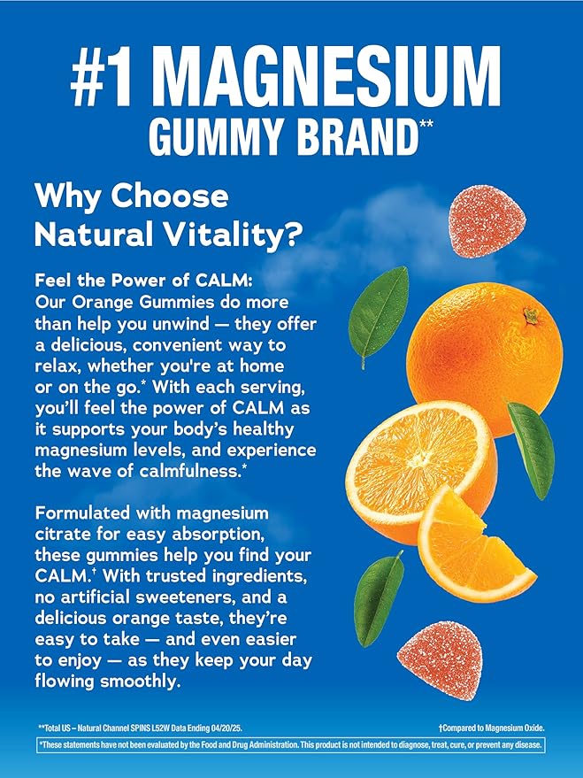 Natural Vitality Calm Magnesium Gummies | 330mg Per Serving | Orange Flavored Supplement | Gluten-Free &amp Vegan | 240 Count