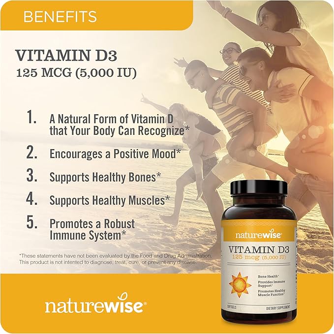 NatureWise High-Potency 1000mg Omega 3 with 600mg EPA 400mg DHA &amp Vitamin E &amp Vitamin D3 5000iu (125 mcg) 1 Year Supply for Healthy Muscle Function