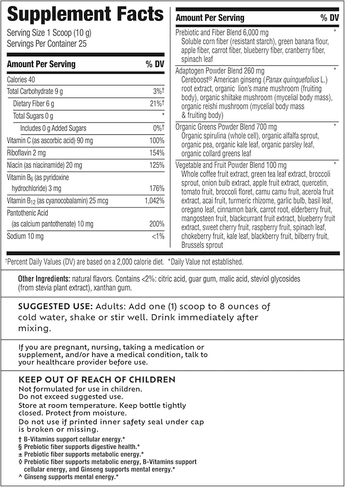 Benefiber Prebiotic GLP-1 Friendly Fiber + Supergreens Dietary Supplement Powder Watermelon Lemonade Flavor 8.8 oz (250g)