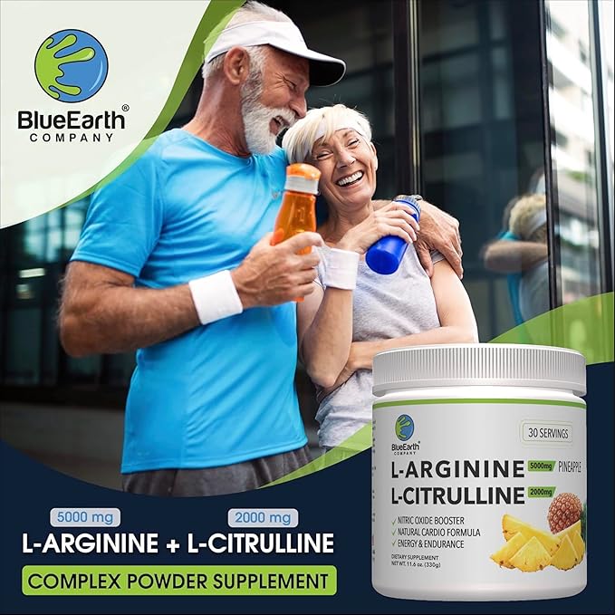 L-Arginine 5000mg + L-Citrulline 2000mg Complex Powder Supplement - Nitric Oxide Booster - Heart Health Circulation Energy &amp Endurance - 30 Servings (Pineapple)