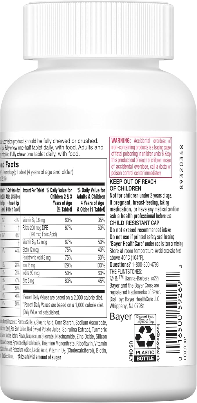 Flintstones Vitamins Chewable Kids Multivitamin with + Extra Iron for Toddler &amp Kid with Vitamin C D Vitamin B12 160 Count (Packaging Will Vary)